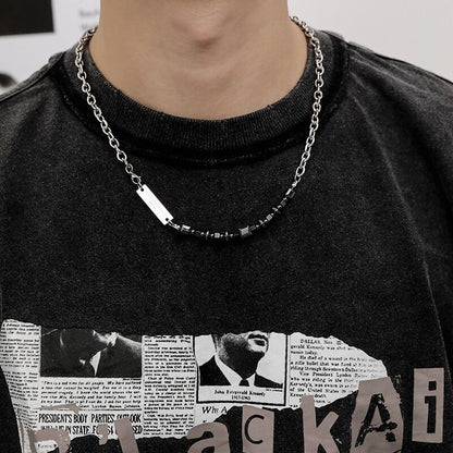 Vintage Black Gallstone Spliced Hip Hop Titanium Steel Necklace
