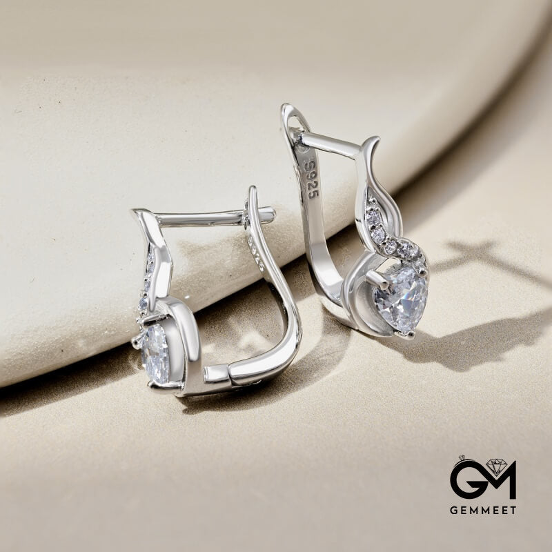 S925 Sterling Silver Red Heart White Round Zircon Earrings