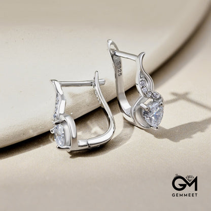 S925 Sterling Silver Red Heart White Round Zircon Earrings