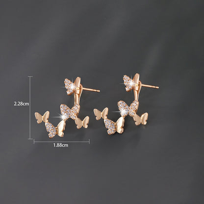 Two-wear K-plated Gold-plated Butterfly Zircon Temperament Earrings