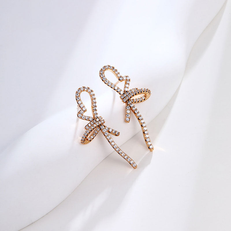 Geometric Micro-embellished Zirconium Hollow Bow Earrings