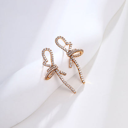 Geometric Micro-embellished Zirconium Hollow Bow Earrings