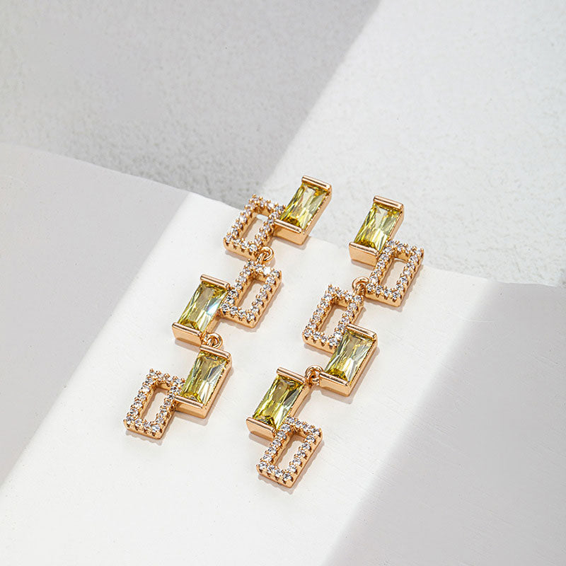 Irregular Geometric Square Gemstone Interlaced Earrings