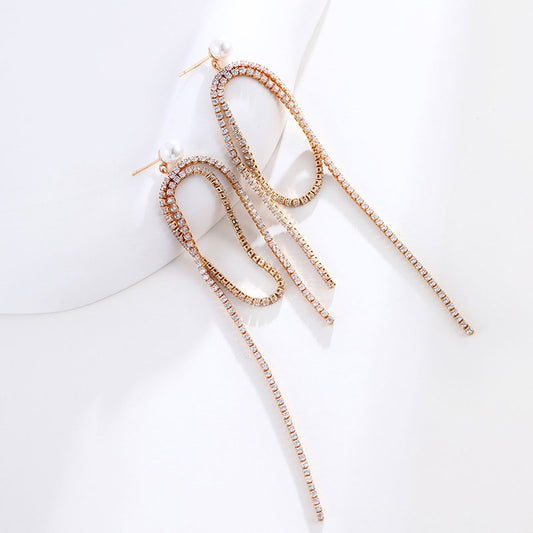 Full Zircon Round Tassel Long Earrings
