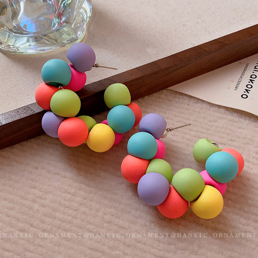 Silver Needle Candy-colored Round Pearl Earrings