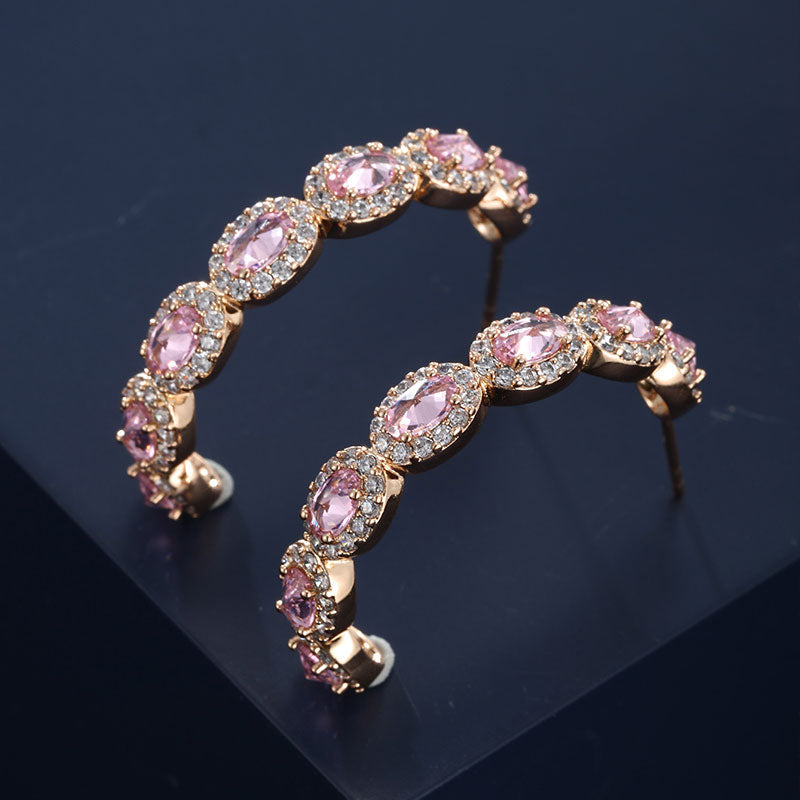 Oval Zircon C-shaped Earrings for Women