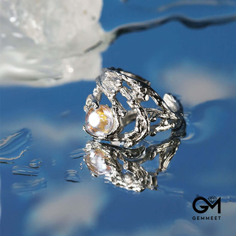 Irregular Branch Pattern Moonstone Ring