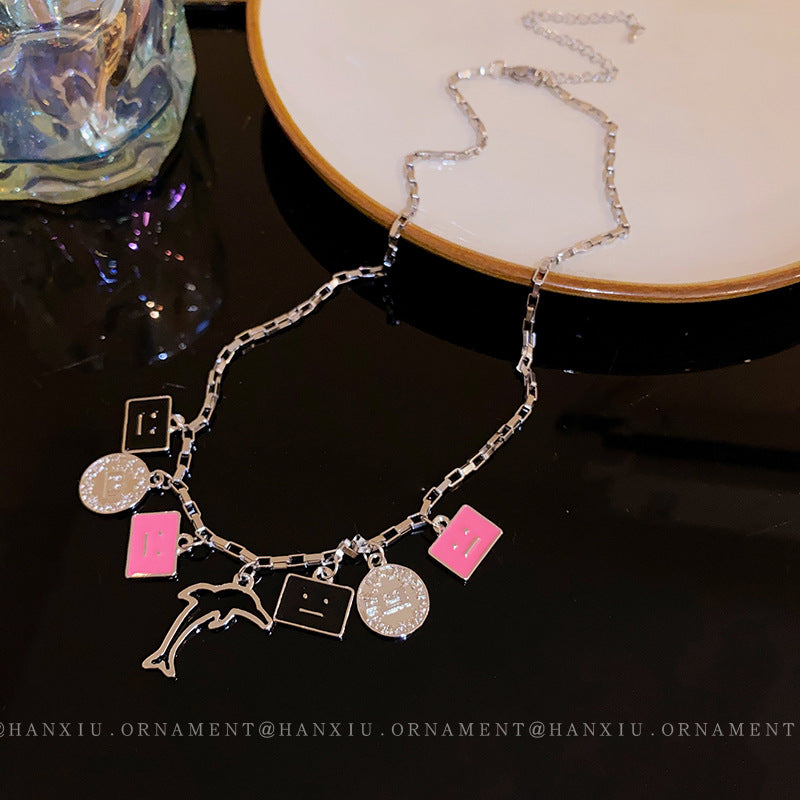 Smiley Face Round Dolphin Necklace