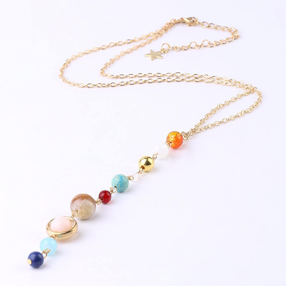 Eight Planets Gold-plated Necklace Long Pendant
