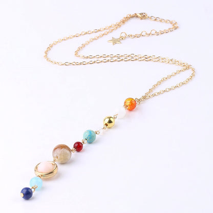 Eight Planets Gold-plated Necklace Long Pendant