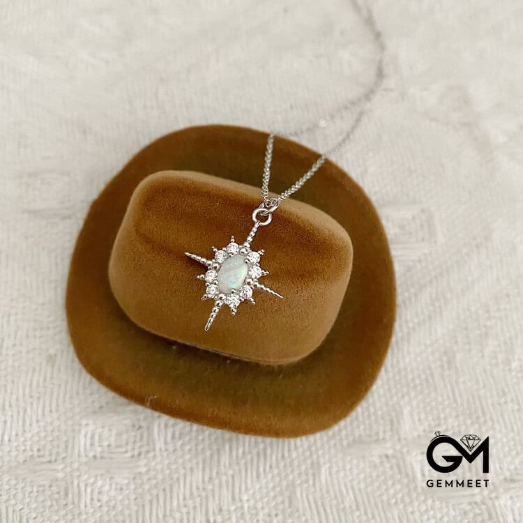 Opal White Zircon Northstar Dainty Star Necklace