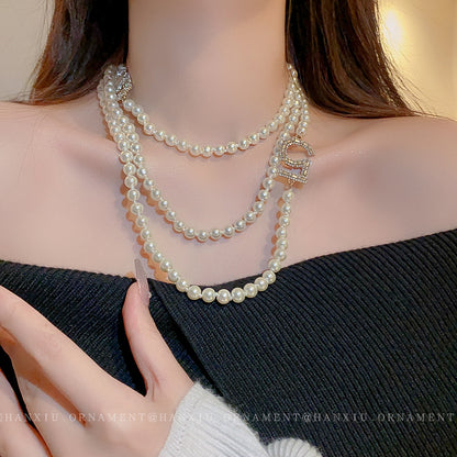 Square Digital Pearl Double Necklace