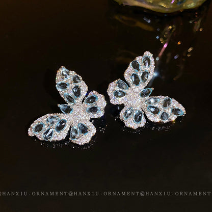Silver Needle Zircon Butterfly Stud Earrings