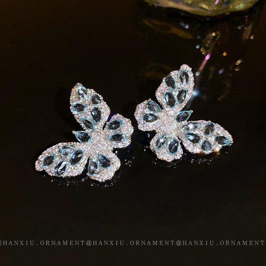 Silver Needle Zircon Butterfly Stud Earrings
