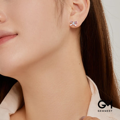 S925 Sterling Silver Color Rectangular Zircon Bow Earrings