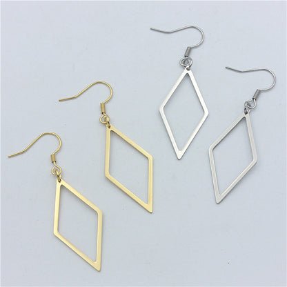 Stainless Steel Geometric Cutout Diamond Earrings
