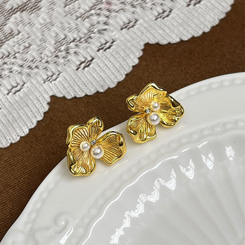 Imitation Pearl Flower French Vintage Earrings
