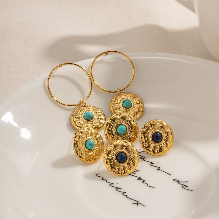 Turquoise Sodalite Golden Titanium Steel Earrings