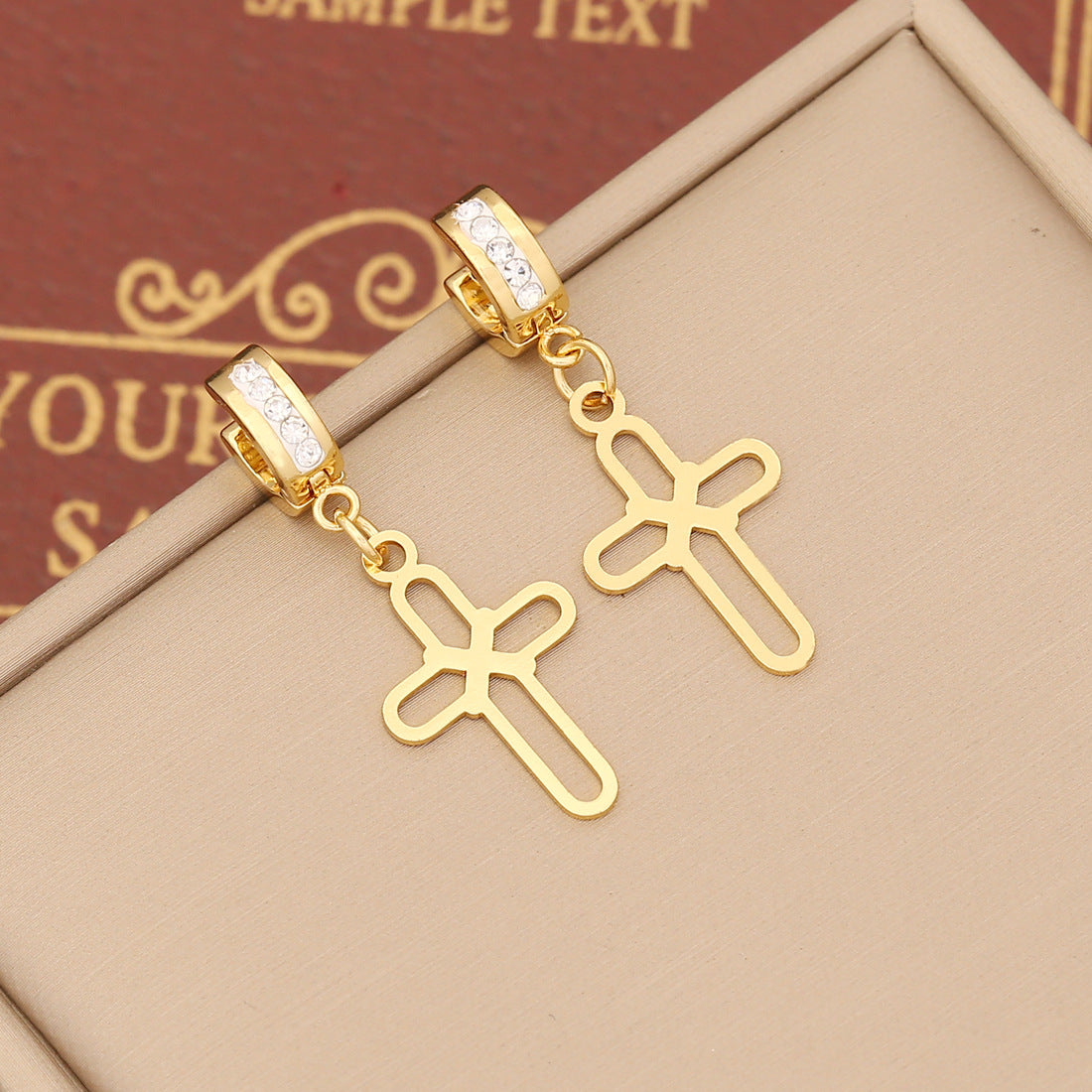 Crucifix Stainless Steel with Zircon Earrings