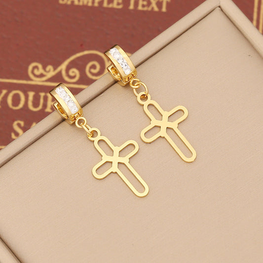 Crucifix Stainless Steel with Zircon Earrings