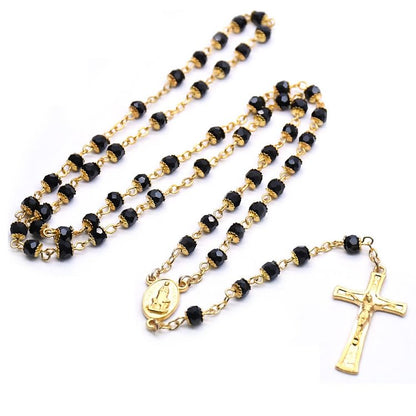 Obsidian Rosary Pendant Necklace