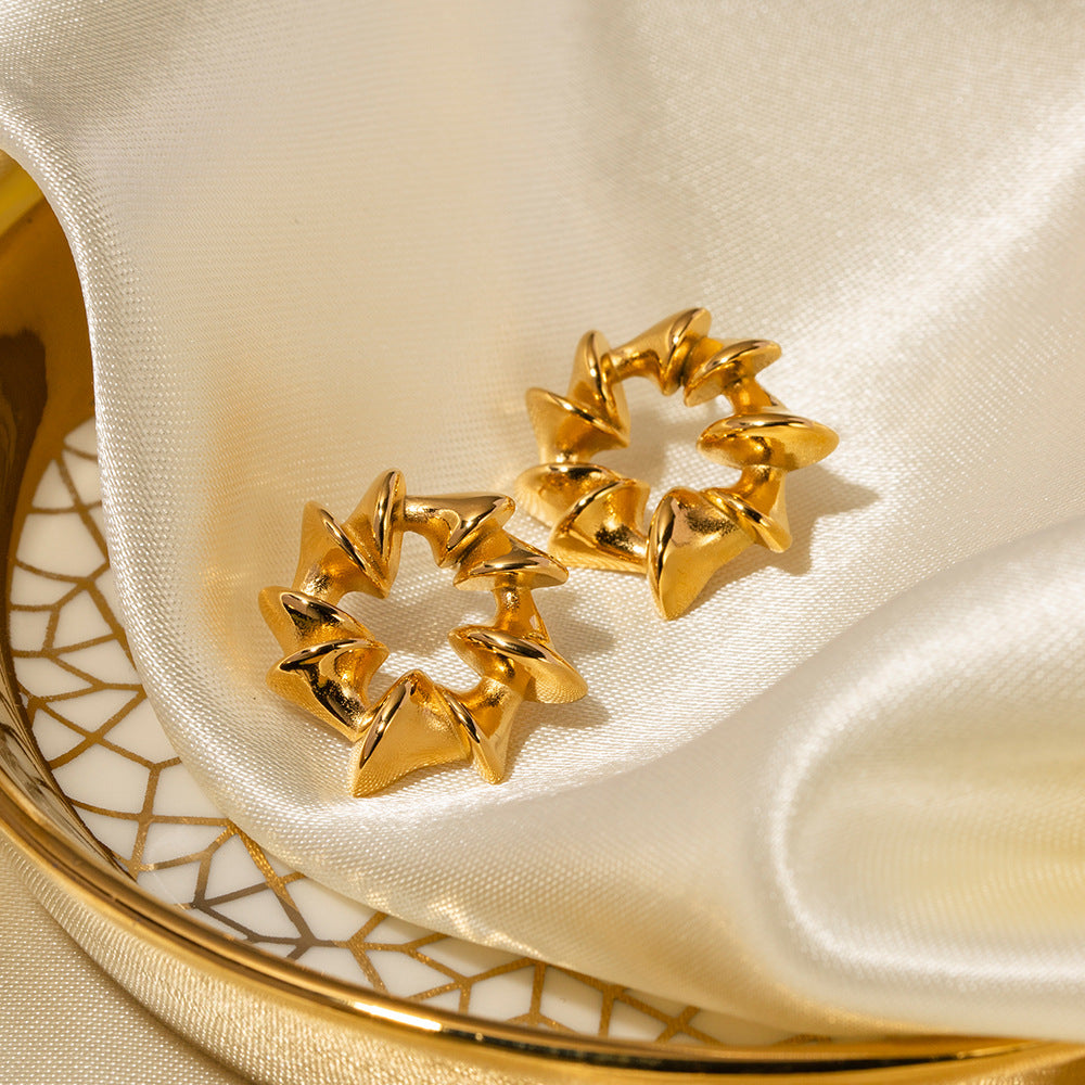 Gold Stainless Steel Irregular Grain Stud Earrings