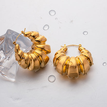 Embossed Geometric Stainless Steel Gold Plated Earrings