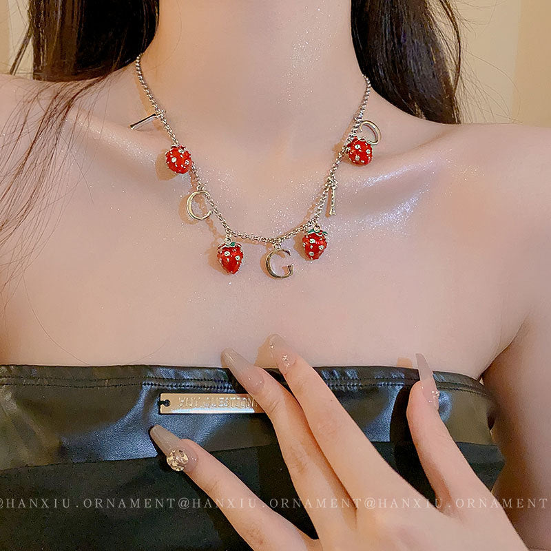 Strawberry Sweet Cool Wind Niche Alphabet Necklace