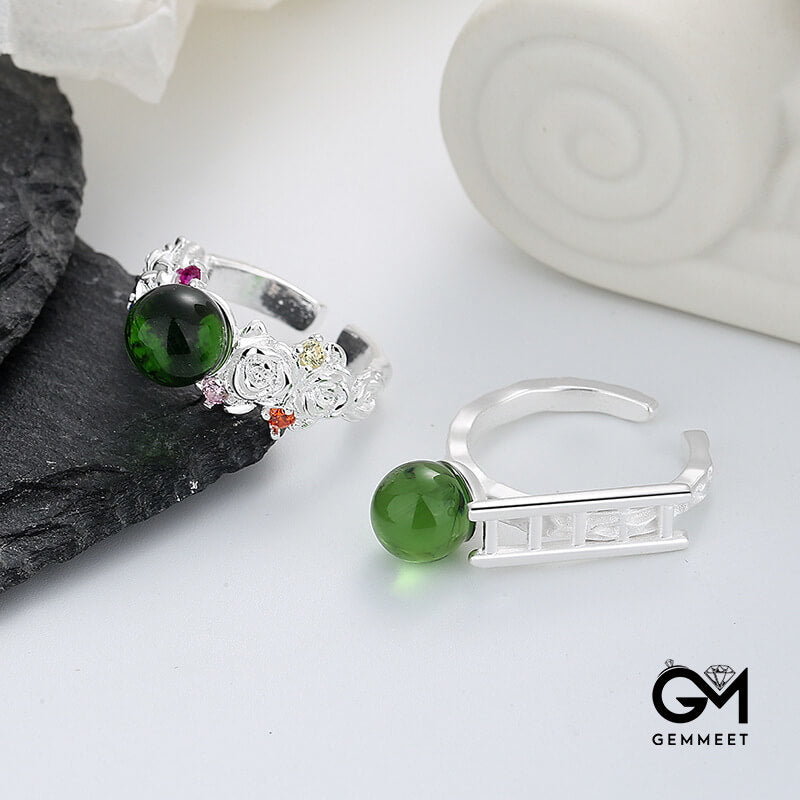 Green Crystal Colored Irregular Opening Ring