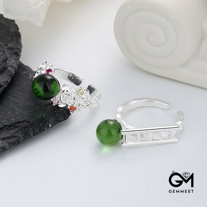 Green Crystal Colored Irregular Opening Ring