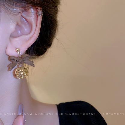 Silver Needle Wrapped Round Ball Bow Earrings