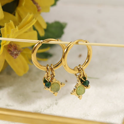 Green Stone Gold-plated Titanium Steel Earrings