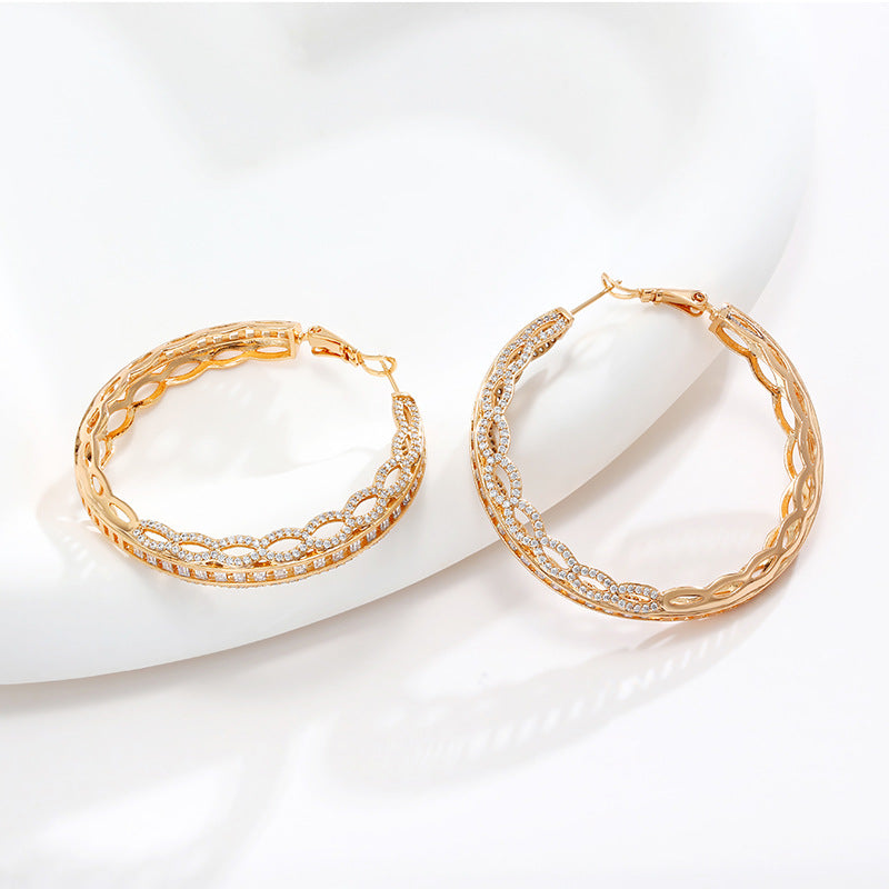 K-plated Gold-plated Zircon Round Large Hoop Earrings