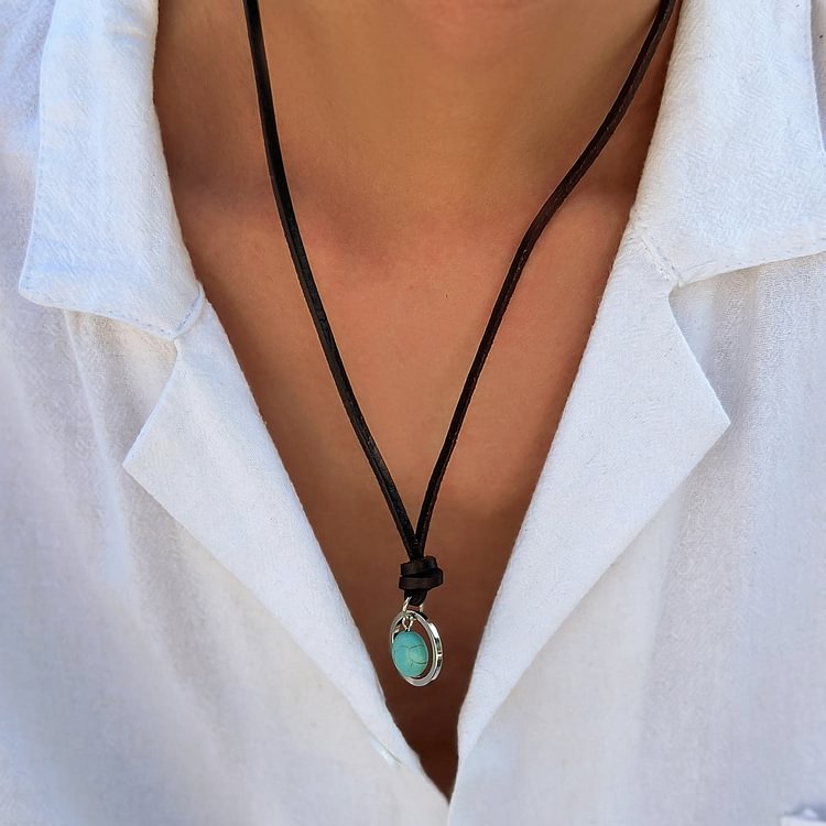 Men's Retro Turquoise Leather Necklace