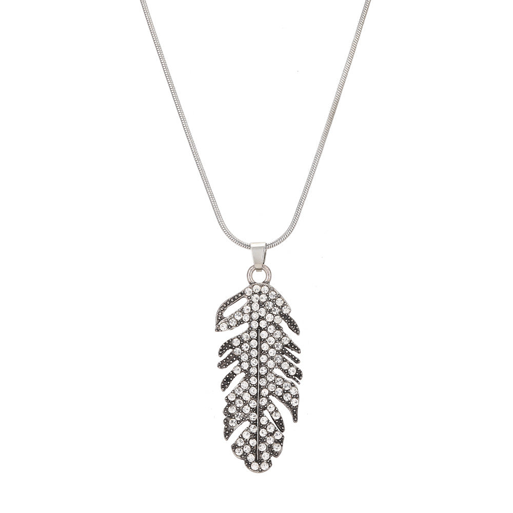 Stylish Personality Feather Full Diamond Alloy Necklace