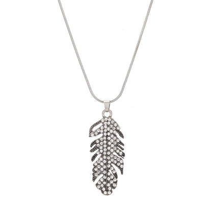 Stylish Personality Feather Full Diamond Alloy Necklace