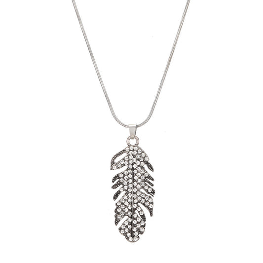 Stylish Personality Feather Full Diamond Alloy Necklace