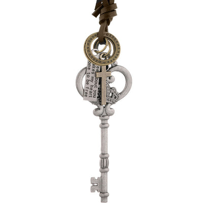 Retro Simple Key Pendant Leather Necklace