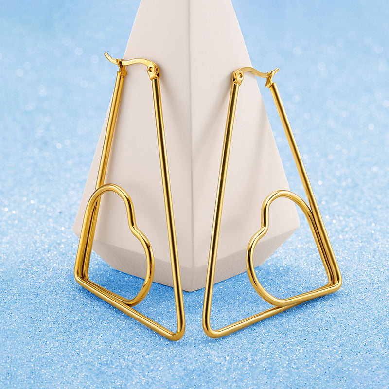 Cutout Triangle Stylish Geometric Stainless Steel Earrings with Peach Heart