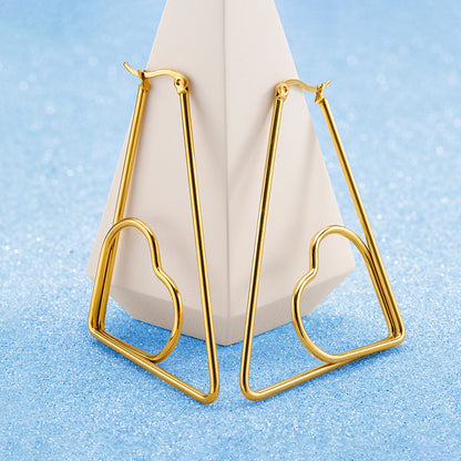 Cutout Triangle Stylish Geometric Stainless Steel Earrings with Peach Heart