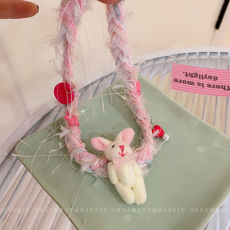 Braided Rope Rabbit Love Button Necklace