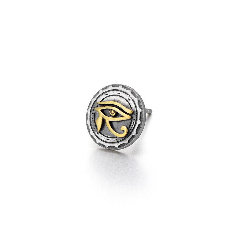 Round Golden Eye Of Horus Vintage Sterling Silver Stud Earrings