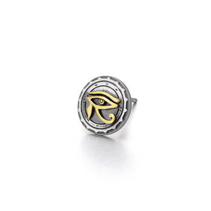 Round Golden Eye Of Horus Vintage Sterling Silver Stud Earrings