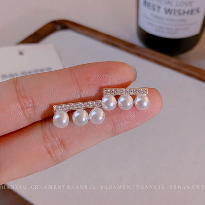 Silver Needle Pearl Earrings