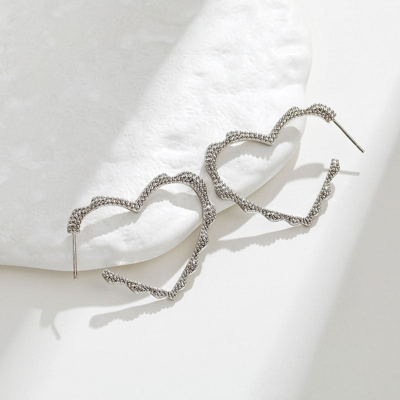 French Love 925 Silver Needle Symmetrical Heart-shaped Earrings
