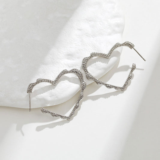 French Love 925 Silver Needle Symmetrical Heart-shaped Earrings