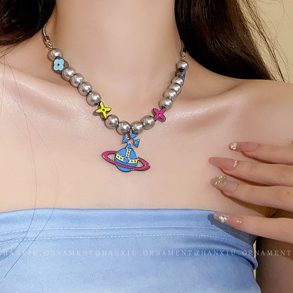 Titanium Steel Pearl Flower Star Cartoon Necklace