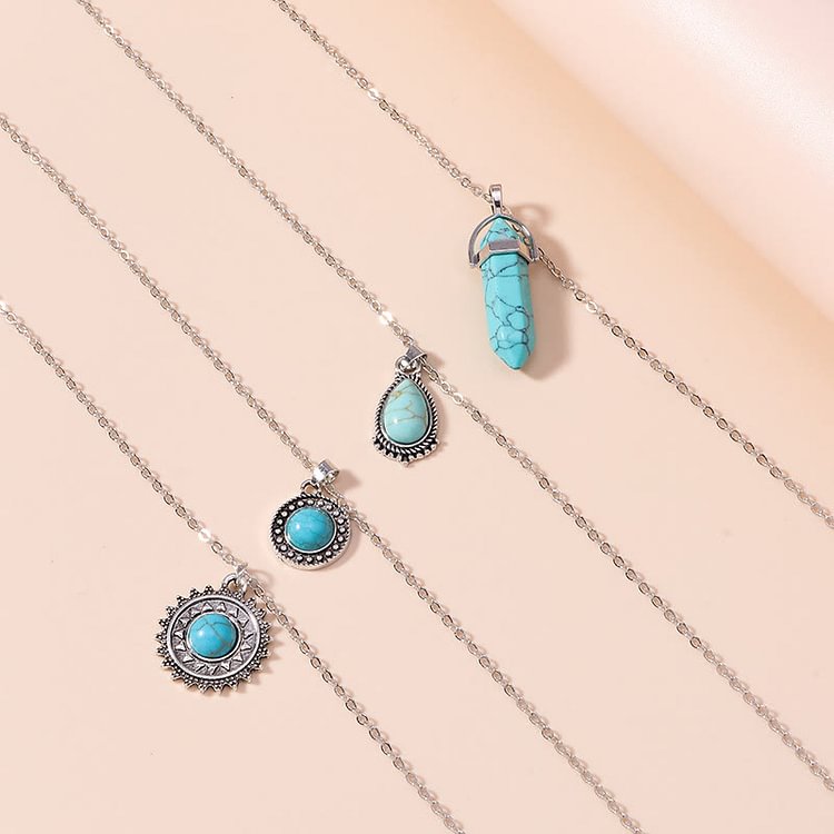 Turquoise Earrings Multi-layered Necklace Set