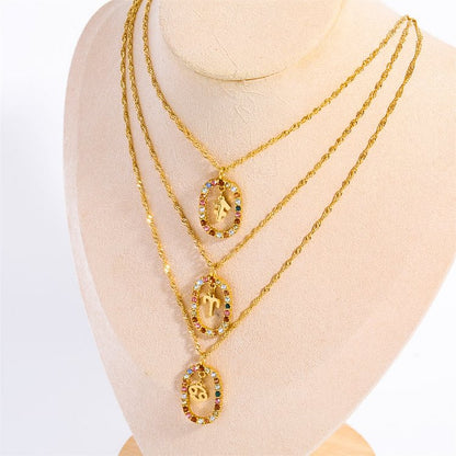 Zircon Openwork Oval Constellation Zodiac Necklace