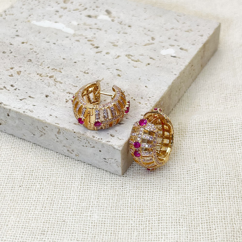 Rose Gold Chunky Hollow Inaild Zircon Earrings